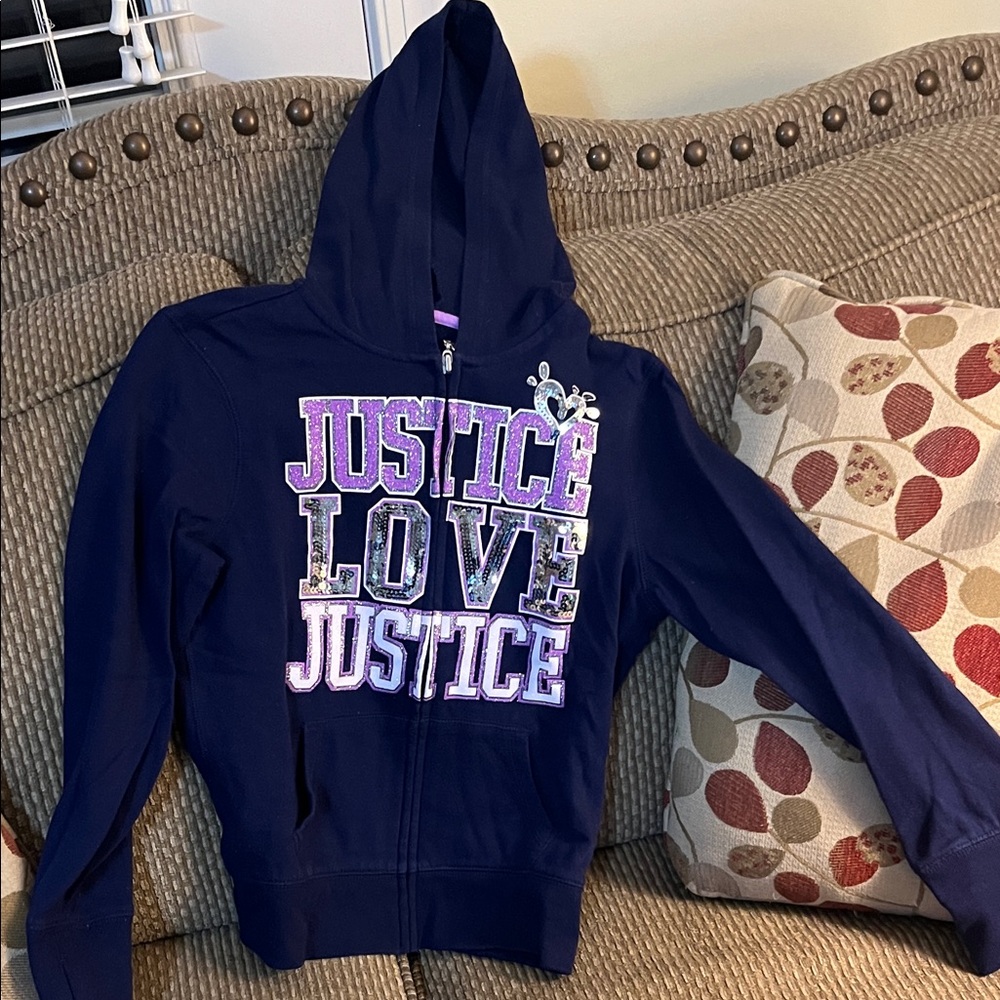 Justice Kids Dark Blue Hoodie with Purple Accents